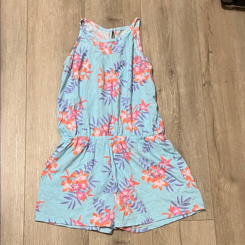 Place Floral Kids Romper - Light Blue and Orange